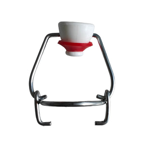 White and red swing top replacement lid on a metallic wire 