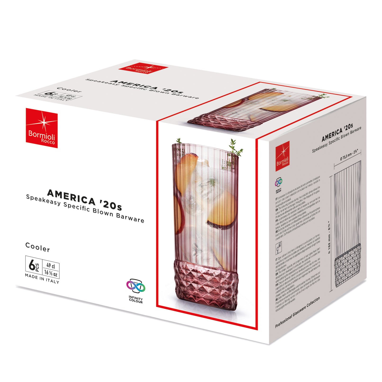 Bormioli Rocco America '20s 16.25 oz. Cooler Drinking Glasses, Lilac Rose box