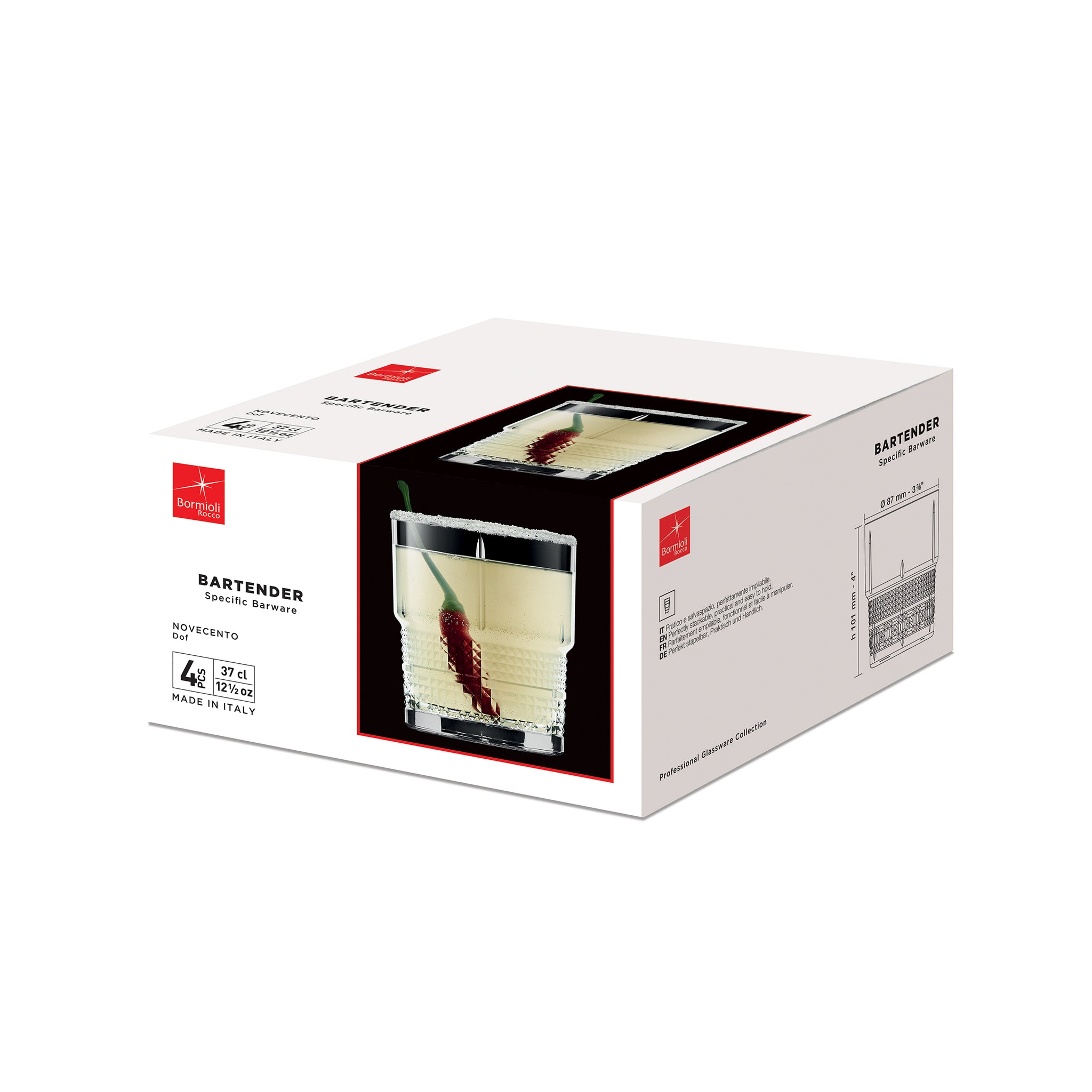 Bormioli Rocco Bartender 12.5 oz. Novecento DOF Stackable Drinking Glasses box
