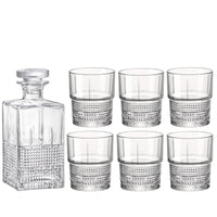 Side view of Bartender 7pc Novecento Whiskey Set (1 Decanter + 6 DOF Glasses)