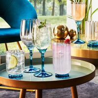 Side view of Florian 18 oz. Red Wine / Gin & Tonic Glasses, Lucent Blue (Set of 4)