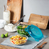 Side view of Frigoverre Evolution 58 oz. Medium Bowl, Blue Lid (Set of 6)