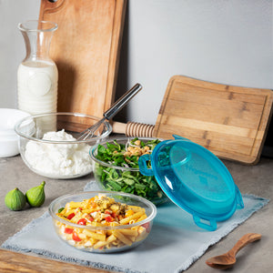 Bormioli Rocco Frigoverre Evolution 85 oz. Large Bowl, Blue Lid (Set of 4)