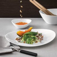 Side view of Prometeo 12.5" x 10.25" Opal Glass Steak Plate (Set of 6)