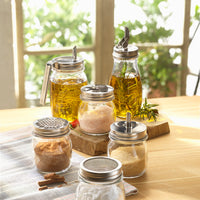 Side view of Quattro Stagioni 13.5 oz. Glass Oil Bottle (Set of 2)