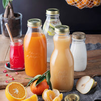 Side view of Quattro Stagioni 33.75 oz. Canning Juice Bottle with Lid (Set of 6)