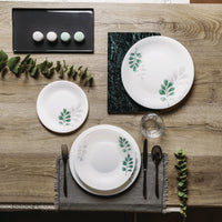 Side view of White Moon Botanica 7.75" Opal Glass Dessert Plate, Green (Set of 24)