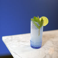 Side view of America '20s 16.25 oz. Cooler Drinking Glasses, Sapphire Blue (Set of 6)